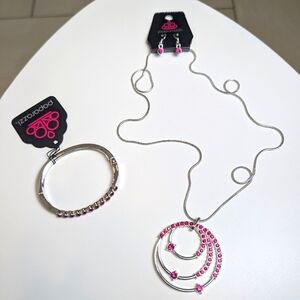 Paparazzi Jewelry Fuchsia Pink Earrings, Necklace, Bracelet Matching Bundle